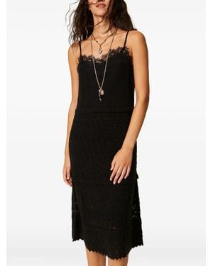 Twinset Recycled Yarn Long Knit Dress With Lace - Black