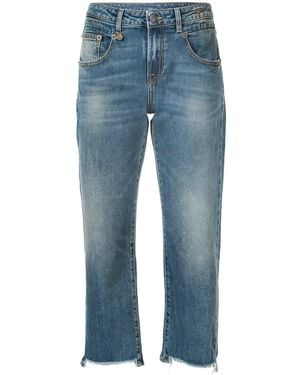 R13 Cropped Relaxed Fit Denim Pants With Flared Legs And Raw Hems - Blue
