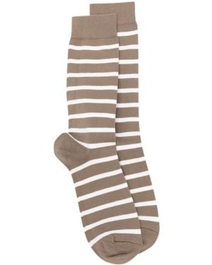 Sunspel Striped Ankle Socks - Gray