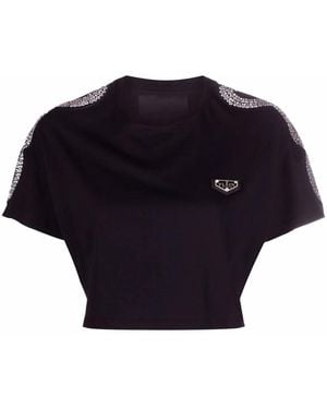 Philipp Plein Crystal-Studded Crop T-Shirt - Blue