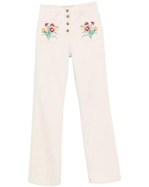 Valentino Garavani Vaqueros Con Bordado Floral - Blanco