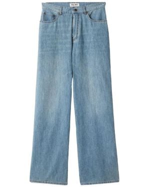 Miu Miu Vaqueros Anchos Con Logo Bordado - Azul