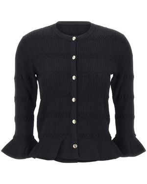 Liu Jo Ruffled Rib-Knit Cardigan - Blue