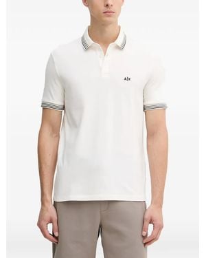 ARMANI EXCHANGE Logo-Embroidered Stripe-Trim Polo Shirt - White