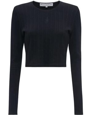 JW Anderson Anchor-Embroidered Cropped Top - Black