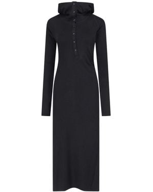 Low Classic Buttoned Hooded Dress - Black