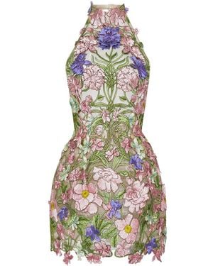 Oscar de la Renta Art Nouveau Threadwork Mini Dress - Blue