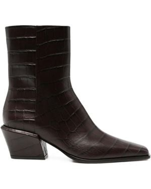 Paris Texas Croc-Effect Leather Ankle Boots - Black