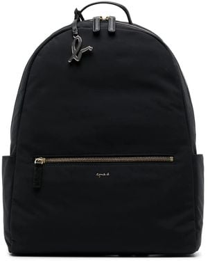 agnès b. Logo-Plaque Adjustable-Straps Backpack - Black