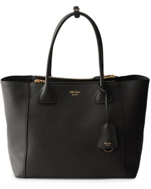 Prada Large Leather Tote Bag - Black