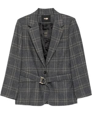 Maje Blazer A Quadri Con Cintura - Grigio