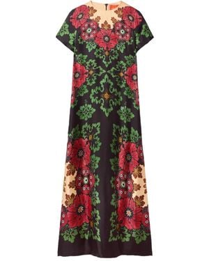 La DoubleJ Floral-Print Midi Day Dress - Red