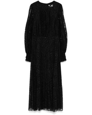 Nissa Floral-Lace Midi Dress - Black