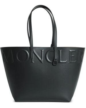 Moncler Embossed-Logo Leather Tote Bag - Black