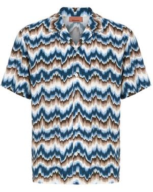 Missoni Zigzag-Print Short-Sleeve Shirt - Blue