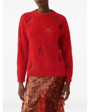 Fabiana Filippi Distressed Crew-Neck Jumper - Red