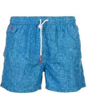 Kiton Badeshorts Mit Kreuzschraffur-Print - Blau