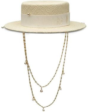 Ruslan Baginskiy Chain-Strap Straw Boater Hat - White