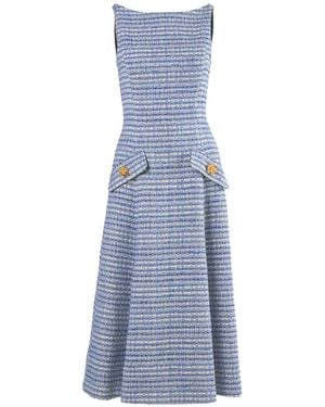Carolina Herrera Tweed-Effect Button-Detail A-Line Midi Dress - Blue