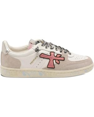 Premiata Logo-Appliqué Round-Toe Trainers - Pink