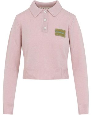 Marni Button Logo-Appliqué Polo Top - Pink