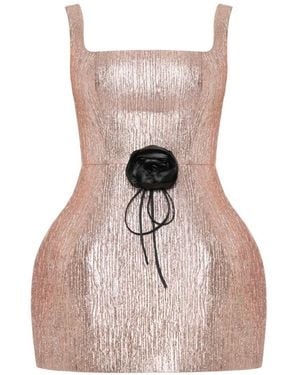 ANOUKI Metallic-Finish Rose-Appliqué Mini Dress - Pink