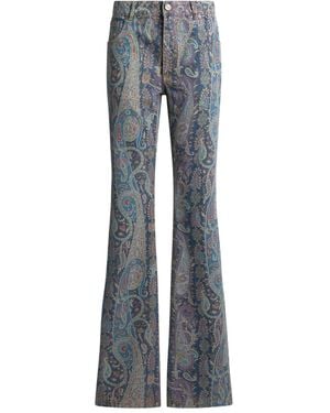 Etro Flared Jeans With Floral Paisley Pattern - Blue
