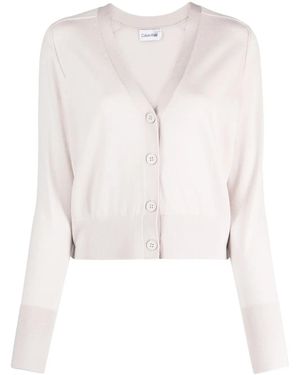 Calvin Klein V-Neck Wool Cardigan - White