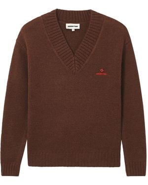 ShuShu/Tong Jersey con logo y cuello en V - Marrón