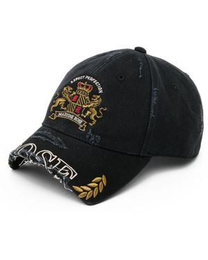Martine Rose Distressed Crest-Embroidered Cap - Black