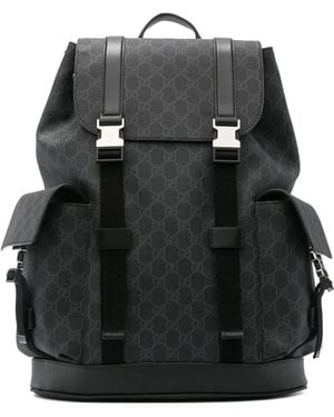 Gucci Gg Monogram Buckled Backpack - Black