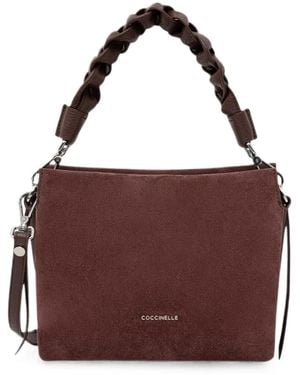 Coccinelle Small Braided-Handle Suede Tote Bag - Purple