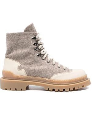 Eleventy Panelled Lug-Sole Boots - Natural