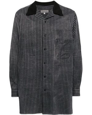 Yohji Yamamoto Striped Open-Collar Cupro Shirt - Grey