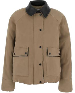 Brunello Cucinelli Faux-Leather Collar Panelled Jacket - Brown