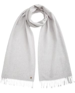 Tommy Hilfiger Fringed Logo-Plaque Scarf - White