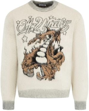 Off-White c/o Virgil Abloh ドラゴンインターシャ セーター - ナチュラル