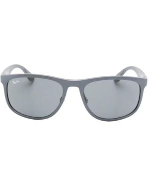 Ray-Ban Rectangle-Frame Logo-Plaque Sunglasses - Grey