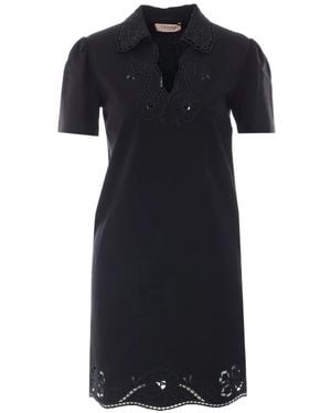 Twinset Embroidered-Detail V-Neck Mini Dress - Black