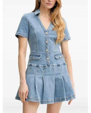 Morgan Pleated Button-Front Mini Dress - Blue