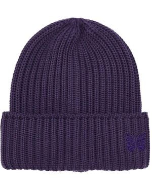 Needles Logo-Embroidered Ribbed Beanie Hat - Purple