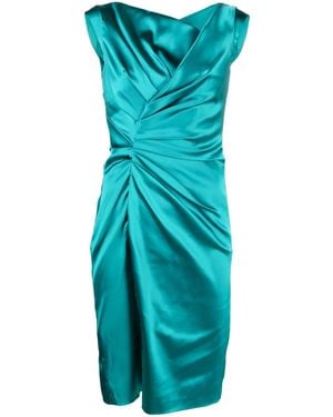 Talbot Runhof Gathered-Detail Midi Dress - Blue