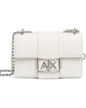ARMANI EXCHANGE Logo-Plaque Chain-Link Cross Body Mini Bag - White