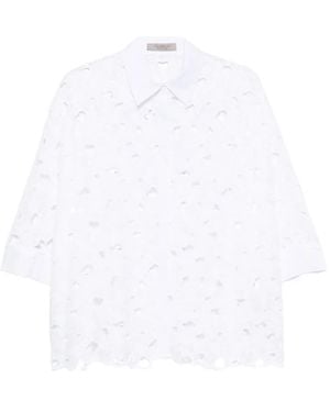 D.exterior Floral-Cutout Scalloped-Hem Shirt - White