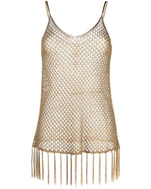 Dodo Bar Or Open-Knit Fringed Top - Natural