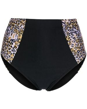 Duskii High-Waisted Leopard-Print Bikini Bottoms - Black