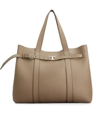 Tod's T Timless Leather Shoulder Bag - Natural