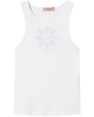 Twinset Tank Top With Floral Embroidery - White