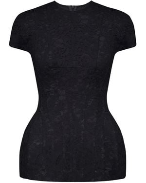 POST MERIDIEM Crew Neck Lace-Detail Top - Black