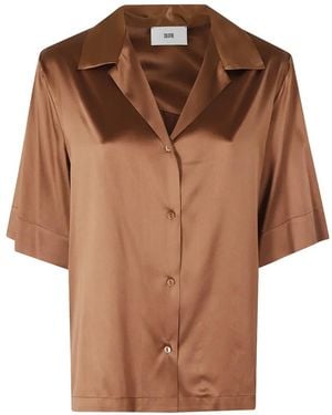SOLOTRE Satin-Finish Short-Sleeved Shirt - Brown